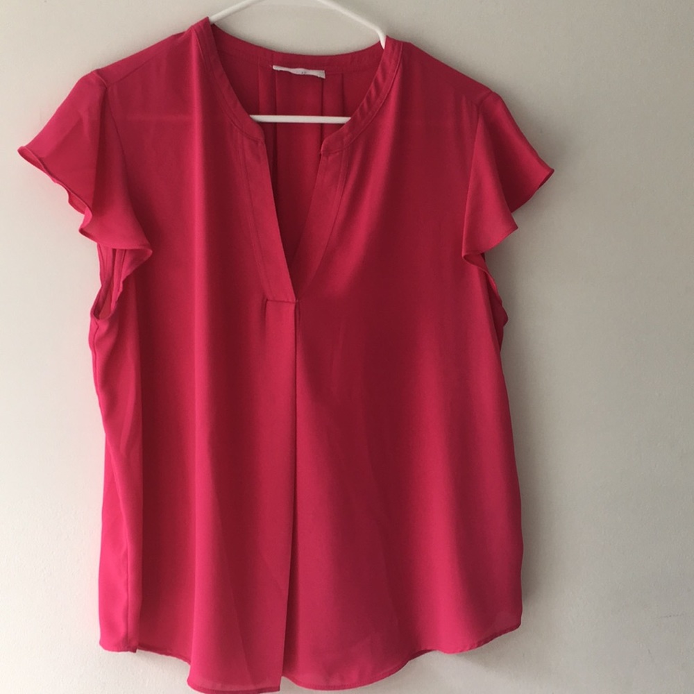 Calvin Klein Flutter Sleeve Hot Pink Blouse - L